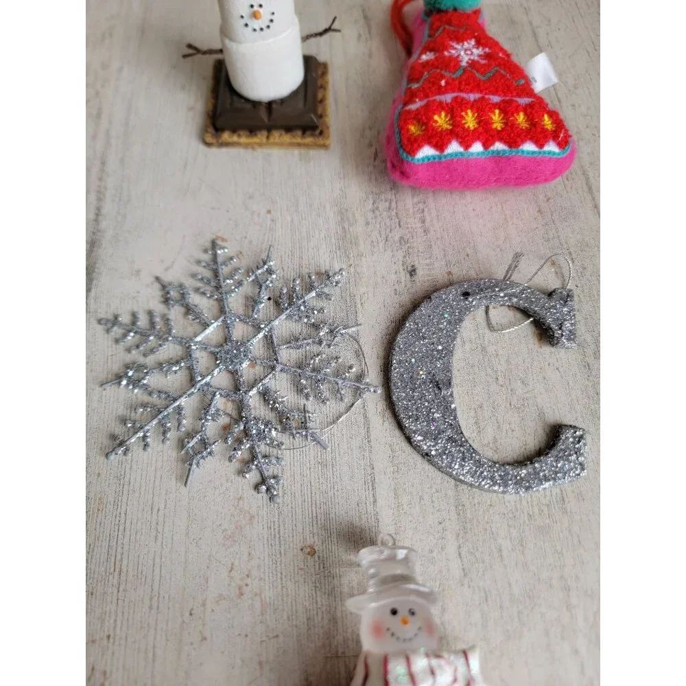 Snowman s'more glitter‎ snowflake Bell variety ornament Xmas set